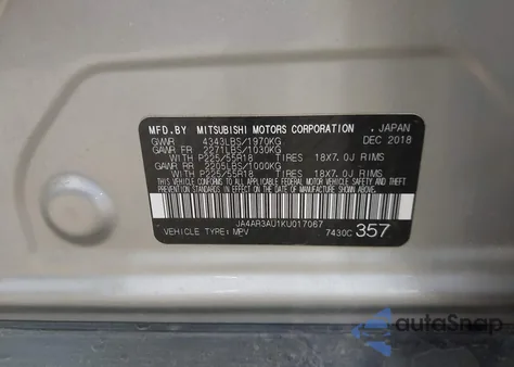 2019 Mitsubishi Outlander Sport 2.0 Sp from USA, damaged, VIN JA4AR3AU1KU017067